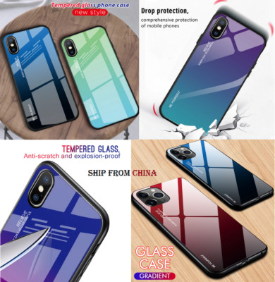 BLUE RAY Grad Case Cover BACK tempered glass TPU gradient FOR iPhone or Samsung