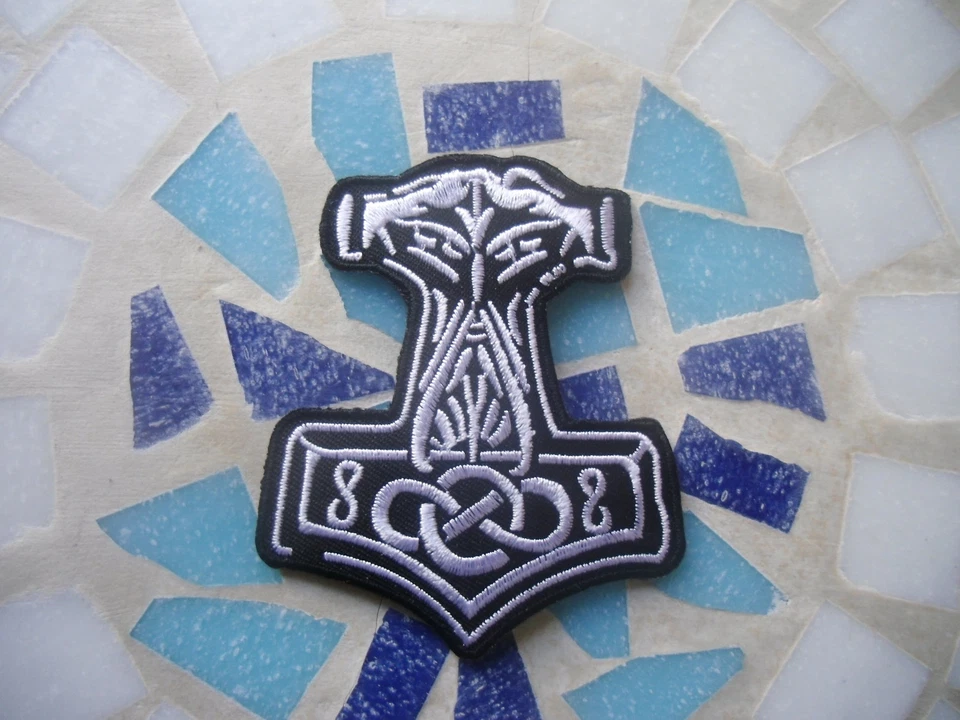 AUFNÄHER PATCH Thors Hammer Mjölnir Pagan Viking Metal Biker MC Rocker Aufbügler