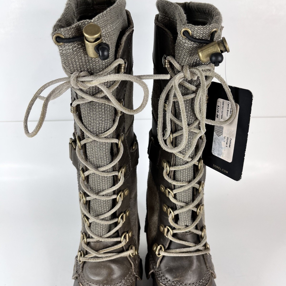 Sorel Womens Carly Conquest Snow Boots Camo Brown Lined 