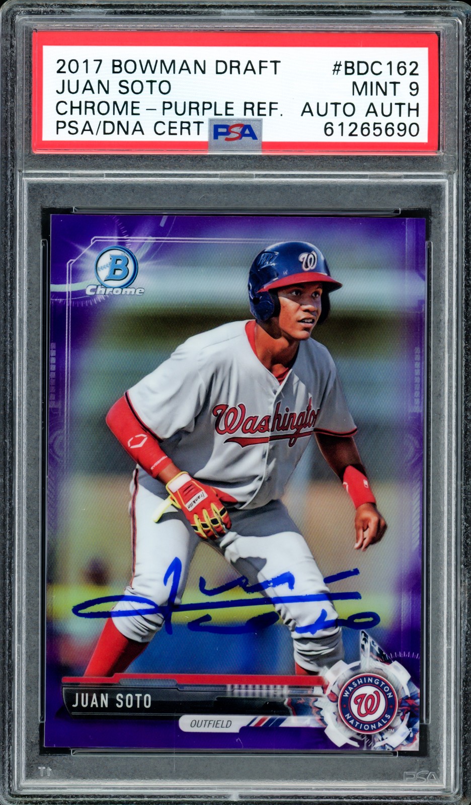 Juan Soto 2017 Bowman Draft Chrome Purple Refractor Signed Trading Card PSA/DNA