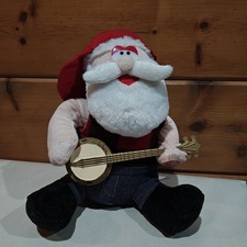 Dan Dee Singing Guitar Playing Stuffed Santa Vintage Christmas Plush Banjo Sits