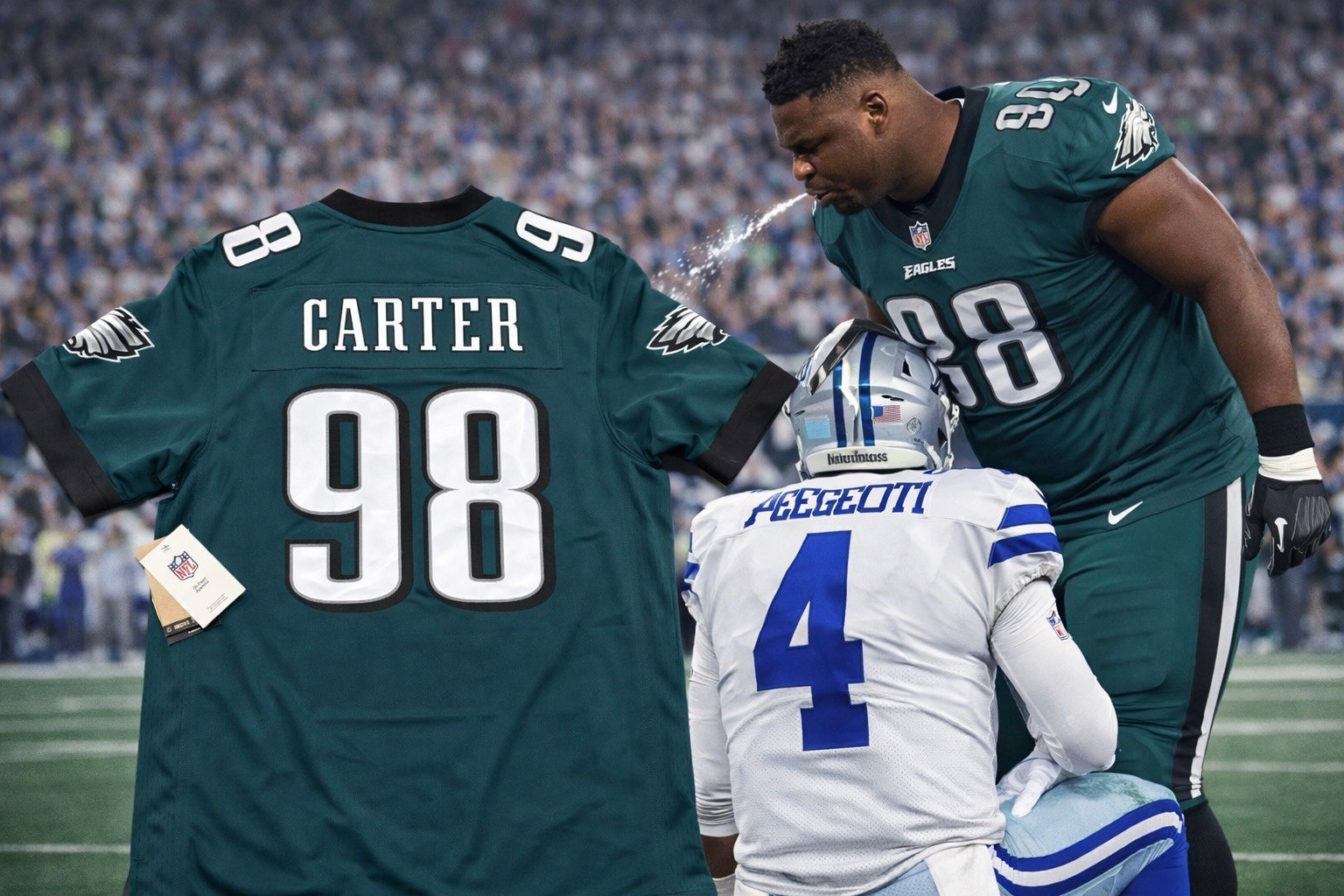 Men’s small philadelphia eagles jalen carter nike midnight green super bowl lix