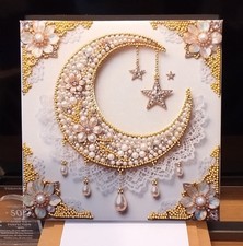 25cm x 25cm canvas moon design wall art with gem stones.