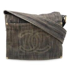 Chanel Denim Coco Mark Shoulder Messenger Bag Women Blue One Size