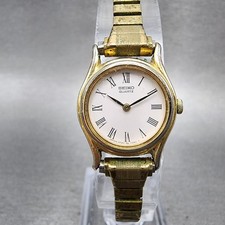 Seiko Watch Women 19mm White Dial Gold Tone Round 2p20-0089 New Battery