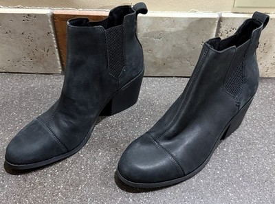 Toms Everly NEW 10016837 Womens 9.5 41 Black Leather Chelsea Ankle Boots