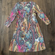 Tommy Hilfiger Women Sz 4 Jaipur Paisley Long sleeve sheath stretch dress ZipUp
