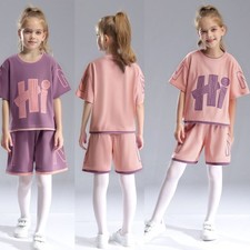 Kids Girls Suit Hip Hop Outfits Letter Print Set Athletic Activewear Jogging
