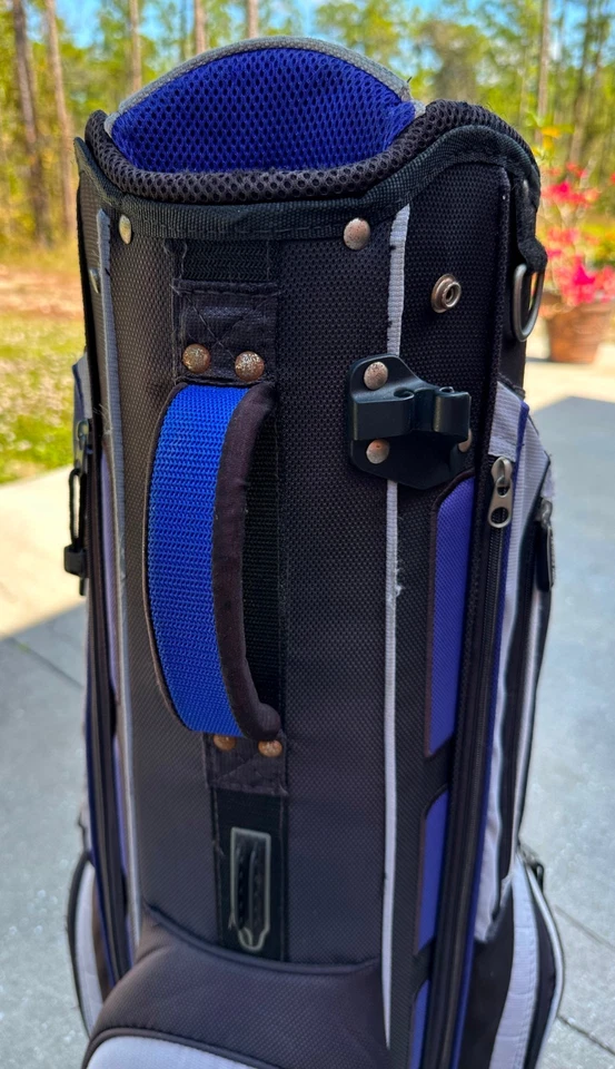 Bolsa de golf Slazenger azul y negra carro divisor de 14 vías transporte con cubierta para lluvia Foto 3 de 4