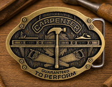 Carpenter Tools Belt Buckle Bronze Tone Tradesman Hammer Saw Western