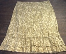 Vintage Y2K Old Navy Women  s 14 Knee Length Tiered Hem Skirt Cotton Tan Floral