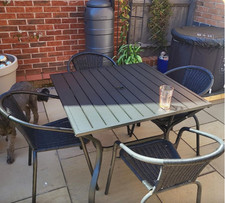 Square Garden Dining Table Outdoor Metal 4 Seater Patio Furniture Parasol Hole
