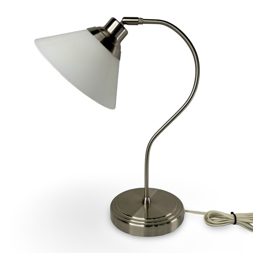 IKEA KROBY Desk Table Lamp Silver Tone White Glass Shade Curved Arm Tested Works
