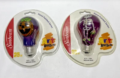 2004 Sunbeam Art Bulbs Handpainted Pumpkin & Skelton NEW Vintage OLD STOCK - Image 1 of 4
