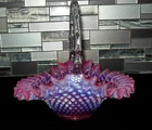 Fenton Cranberry Opalescent Glass Hobnail Lg Basket Ruffled Rim Crimped Handle
