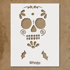 Decorative Skull with Floral and Swirl Patterns Wall Art Stencil - StencilAir