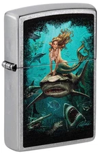 Zippo Mermaid and Sharks by Rick Rietveld Lighter, Street Chrome NEW IN BOX
