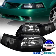Fits 1999-2004 Ford Mustang Black Clear Headlights Headlamps Head Lamps 99-04