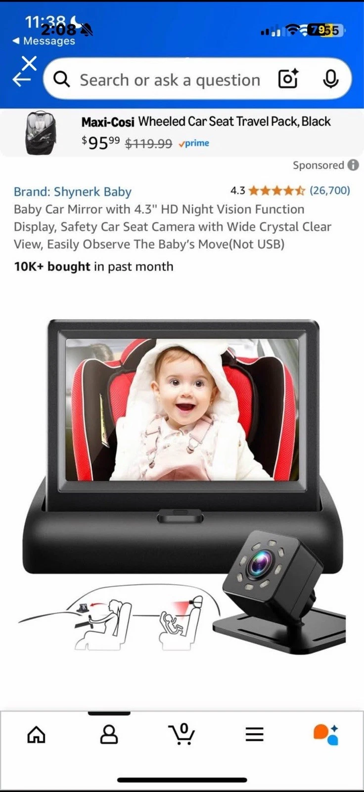 Smart Baby Car Monitor YB-403CA Backseat Camera for Infant – New in Box