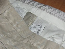 ZANELLA Devon Pants Men's 37 X 30 (Labeled 38) Flat Frt Wool Tan Blue Glen Plaid