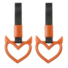 2Pcs Heart-Shaped Car Handle Straps Rear Bumper Warning Ring Orange/Black