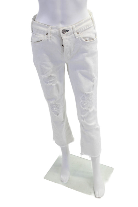 McGuire Womens Cotton Blend Distressed Five Pocket Bootcut Jeans White Size 28
