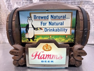 Vintage 1960s Hamm s Beer Flipper Barrel Motion Sign Lighted Version