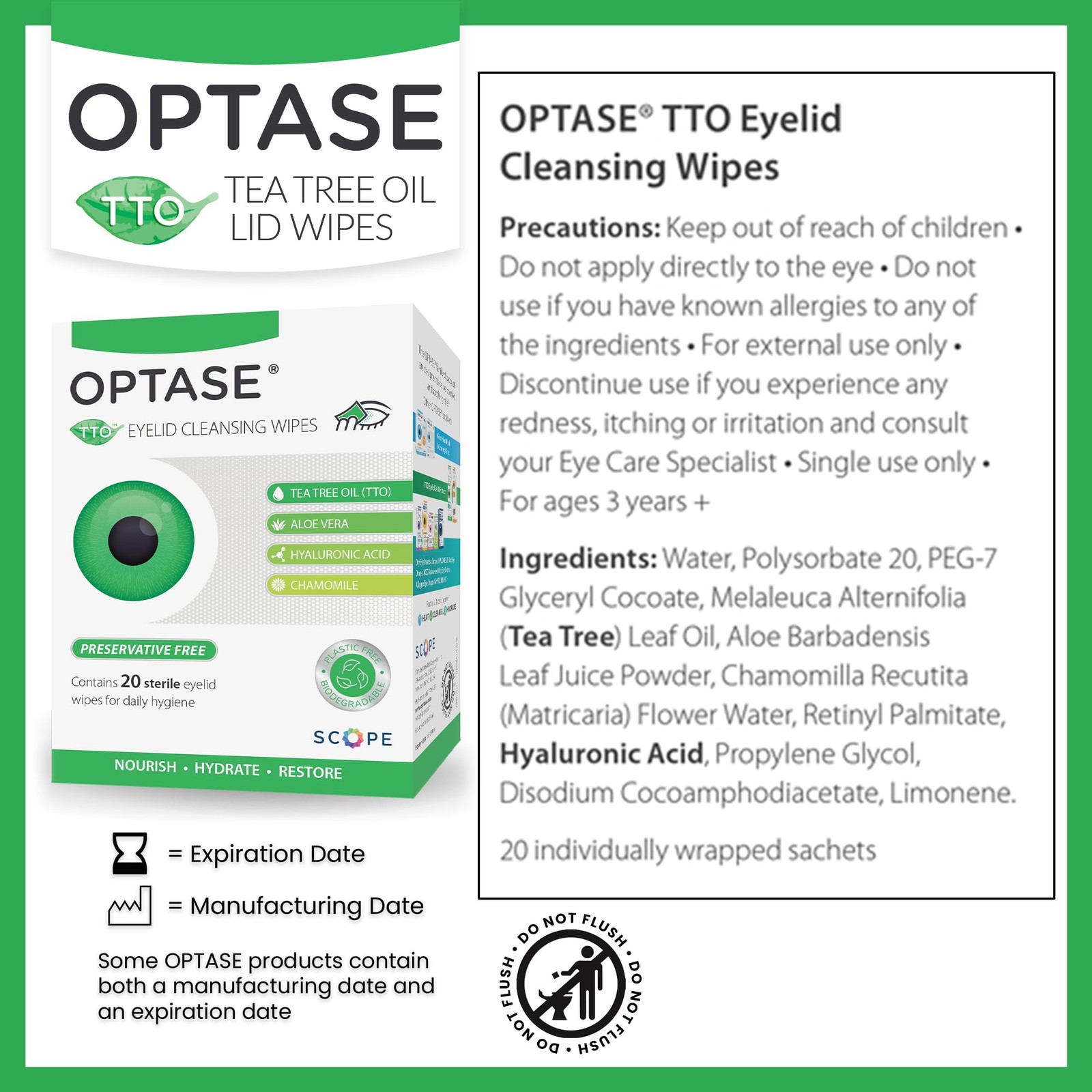 TTO Eyelid Cleansing Wipes, Box of 20 - Individually Wrapped Eyelid Wipes Wit...
