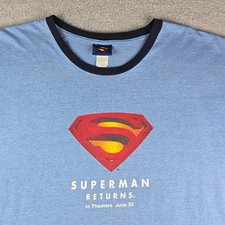 Vtg 2006 Superman Returns Movie Promo T-Shirt Men's XL Blue Ringer DC Comics