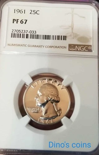 1961 25c Washington Proof Silver Quarter Dollar NGC PF67