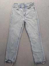 American Eagle Jeans Womens 10 Light Wash High Rise Straight Distressed Raw Hem