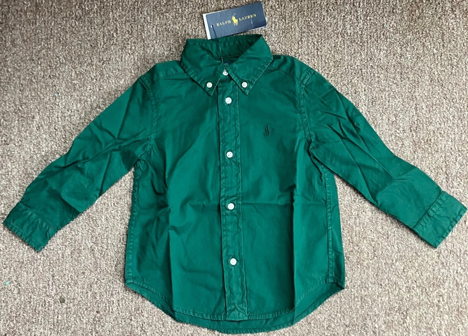 NWT Ralph Lauren Polo Button Up Shirt, Kids, Green, Various Sizes - Image 2 of 4