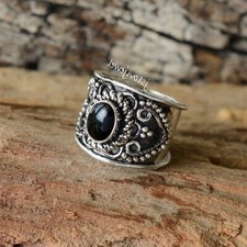 Oval Shape Black Onyx Gemstone 925 Sterling Silver Oxidized Ring All SizeJL 1657