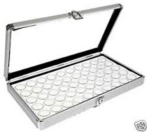 1 Aluminum Display Case Box 50 Jar White Gems Body Jewelry Gold Nuggets