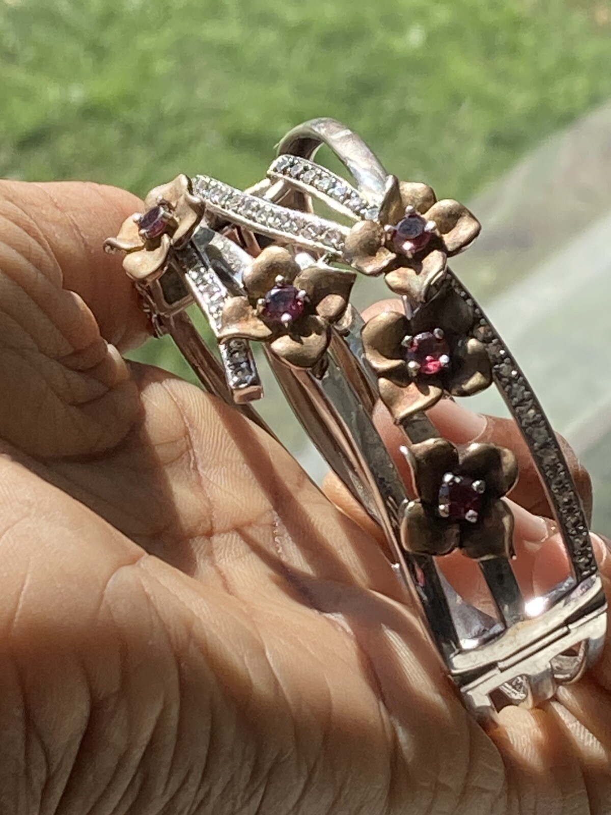 Vintage Sterling 925 Solid Silver Flower Hinged B… - image 1