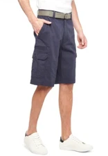WearFirst Men's Free Band Stretch Cargo Shorts w/D-Ring Belt Navy