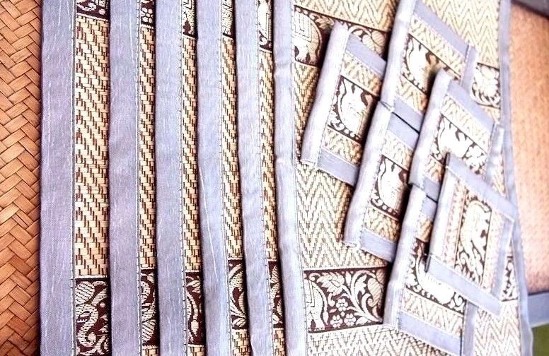 10.5"x12.5" Thai Craft Papyrus Platemat Coaster Party Dinner Set for 4 , 6 seats - Image 3 of 4