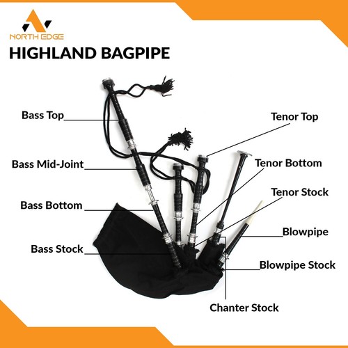 Great Scottish Highland Bagpipes Rose wood Full Silver Mounts & Free Carry Bags - Picture 5 of 8