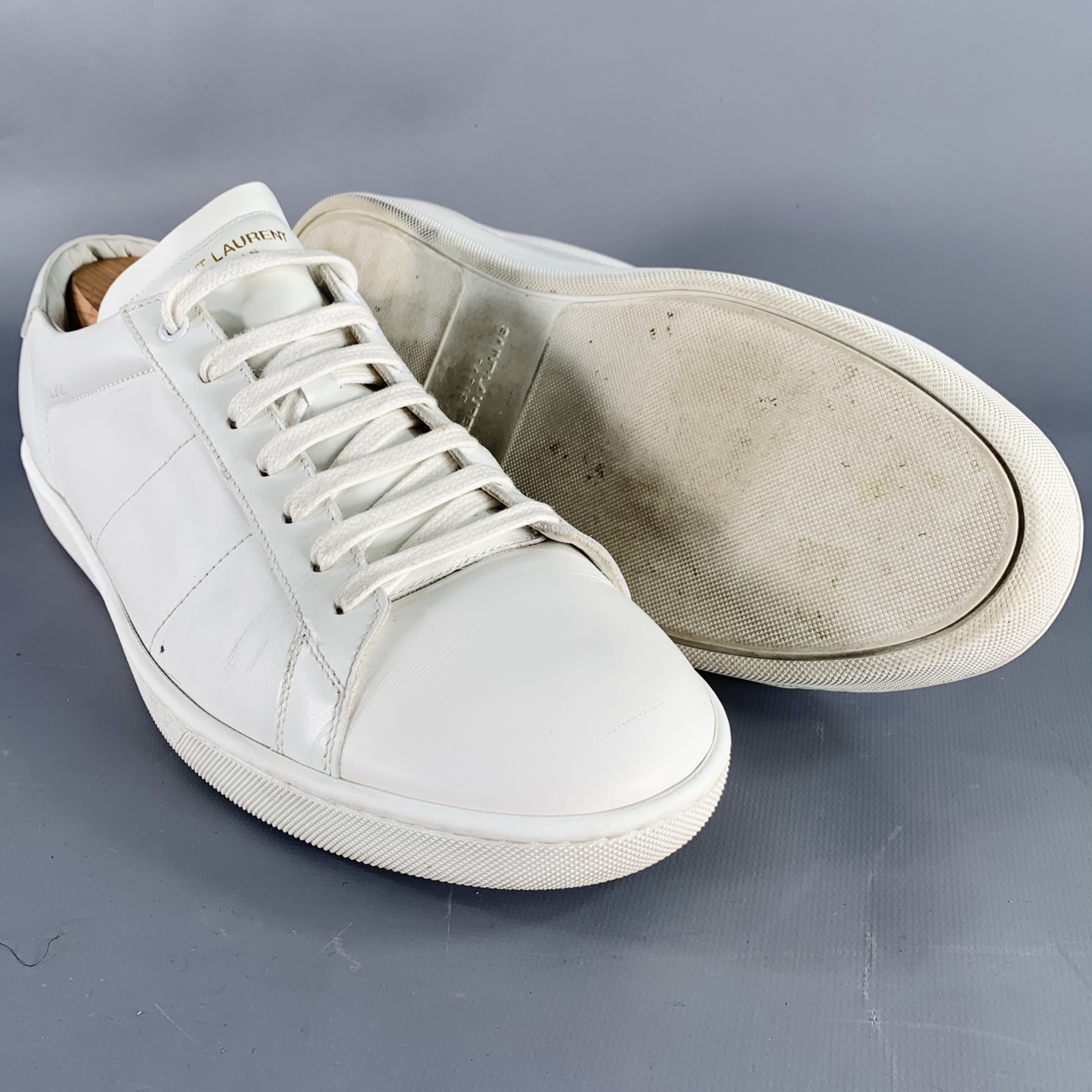 SAINT LAURENT Taglia 12 Sneakers Basse In Pelle Bianche