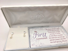 First Holy Communion Heart Cross Pearl Drop Sterling Silver