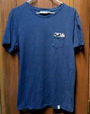 Men's Rhythm Sz Large Cotton Short Sleeve Pullover Shirt Navy Blue Front Pocket 