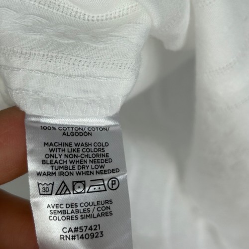 LOFT size L white blouse ruffle neck stripe texture lightweight cotton 3/4 sleev - Picture 11 of 11