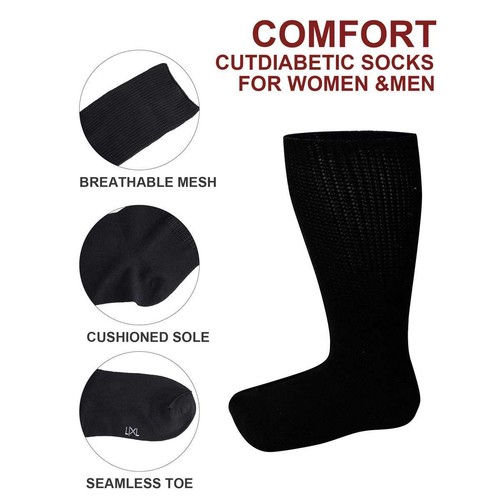 Diabetic Socks, Non-Binding Circulatory Loose-Fit Top Crew Socks for Men Women - Picture 3 of 15