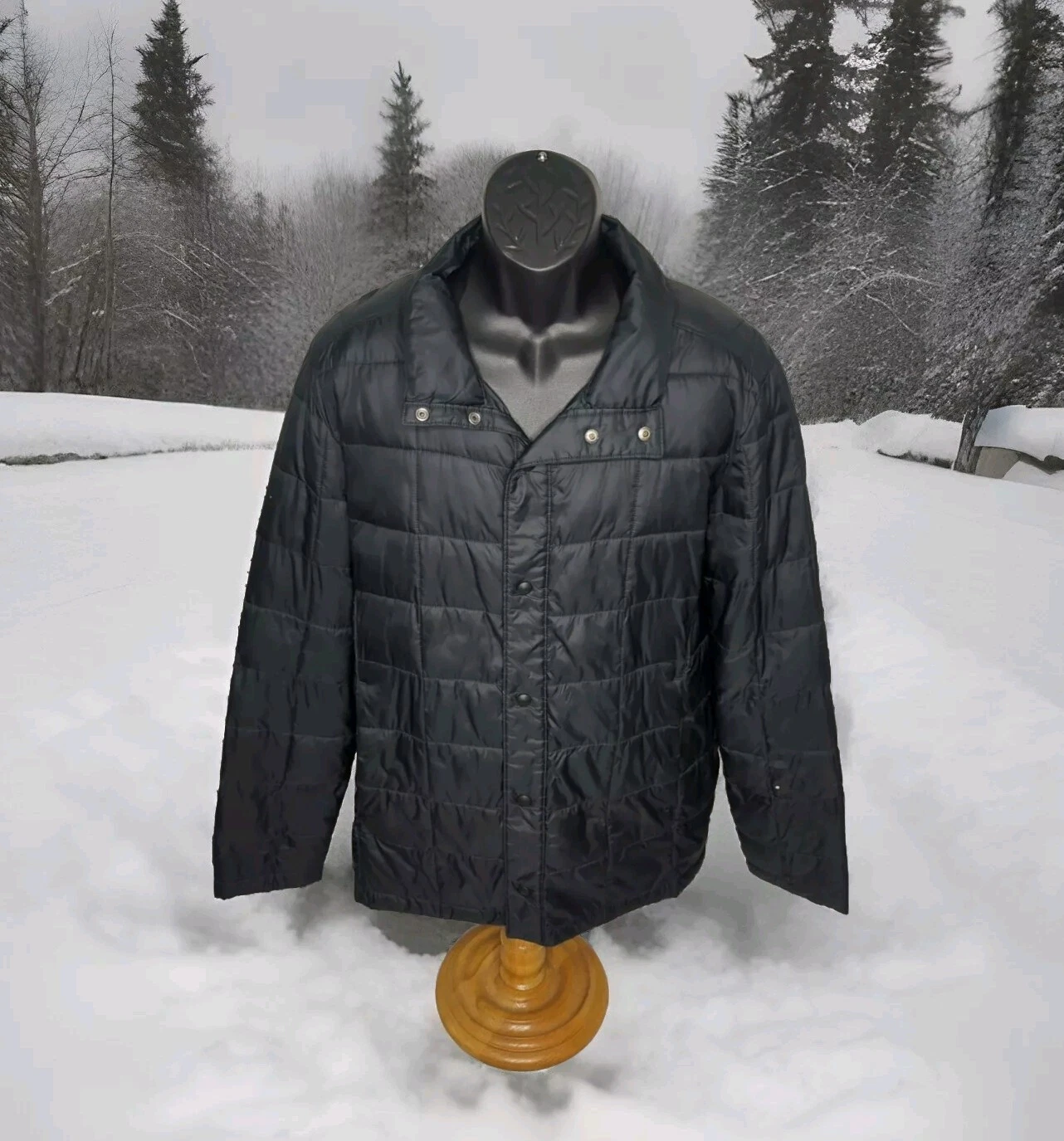 LL Bean Lightweight Quilted Puffer Shirt Jacket Mens Large Coat Snap Button Navy