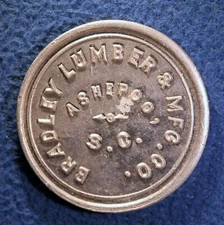 SCARCE South Carolina token - Bradley Lumber & Mfg. Co., 1¢, Ashepoo, S.C.
