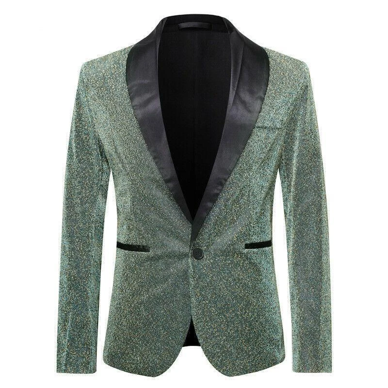 Sequin Men's Lapel Dress Blazer One Button Jacket Glitter Coat Clubwear Slim Fit - Image 4 of 4
