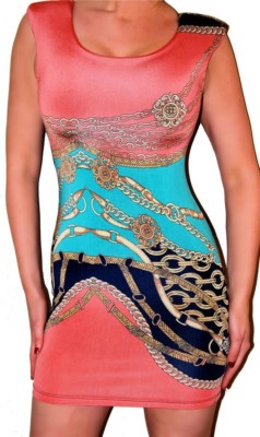 2000 s Colorful Chain open back Mini Dress w Slip BI Poly Mod mini shoulder pads