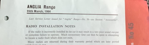 Ford Anglia. Anglia Range Radio Einbauhinweise. Ford Scheine