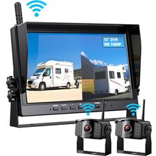 1080P Wireless RV Backup Camera System 10.1'' DVR Quad Monitor for Truck/Trailer