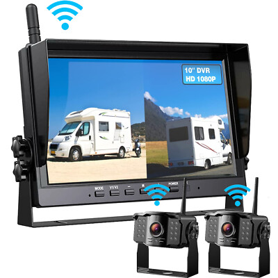 1080P Wireless RV Backup Camera System 10.1'' DVR Quad Monitor for ...